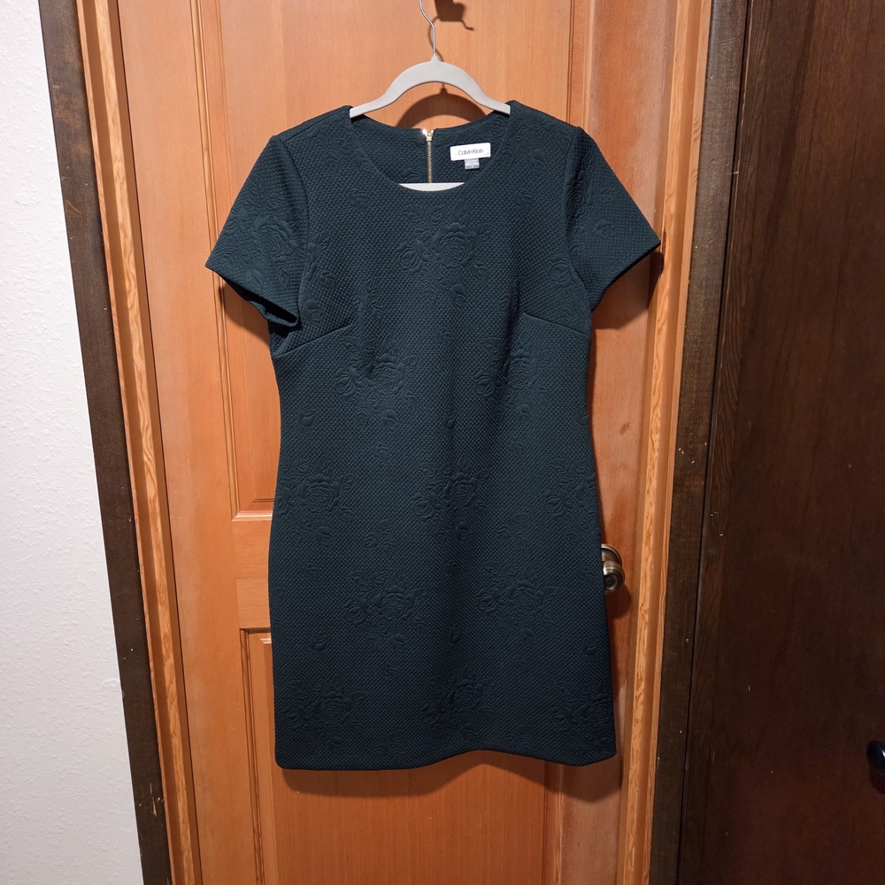 Calvin Klein Dark Green Embossed Dress